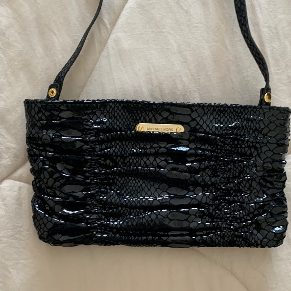 Michael Kors Black Croc-Embossed Shoulder Bag